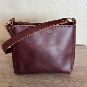 Portland Leather Goods Triangle Shoulder Bag Purse Cognac Brown